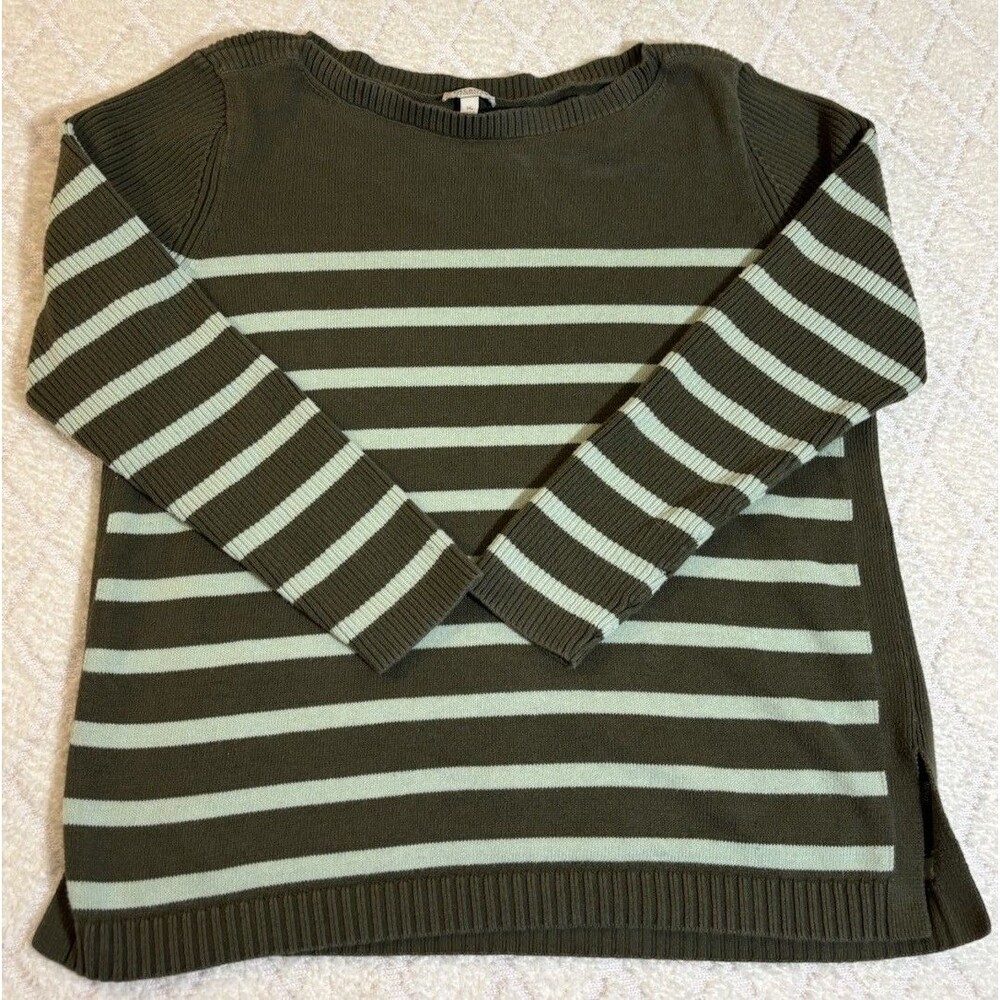 Talbots Long Sleeve Green Striped Women’s Sweater Side Slits Size Mp